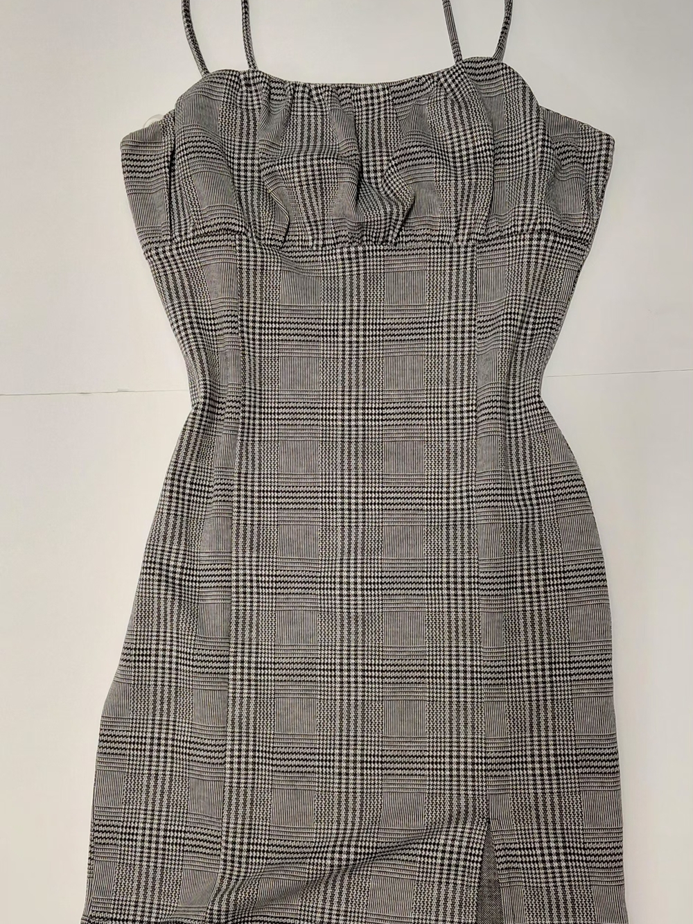 Plaid Spaghetti-Strap Mini Dress Size: M ,in Gray